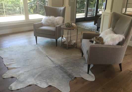 SOLID GREY & BEIGE COWHIDE RUG - 42 sqft