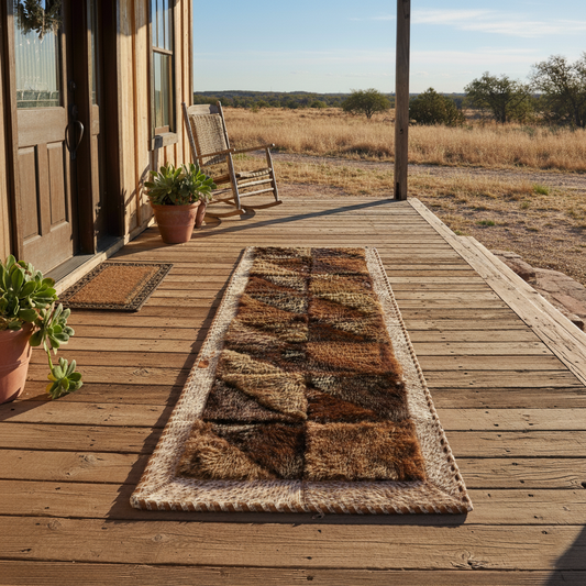 Cowhide/Bison Hair-On Rectangular Rug | Bison Interior - Diagonal Patchwork Design – 2' x 6'