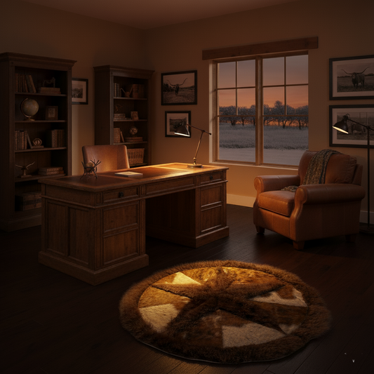 Cowhide/Bison Hair-On Round Rug | Bison Interior Patchwork Design 3.5' Diameter