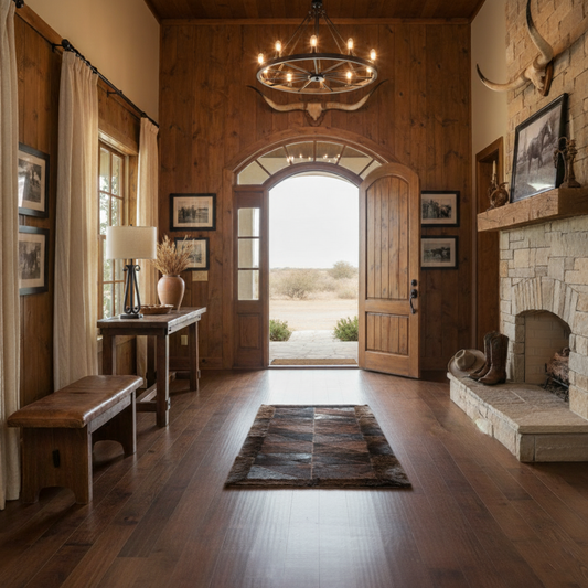 Cowhide/Bison Hair-On Rectangular Rug | Bison exterior - Diagonal Patchwork Design – 2' x 6'