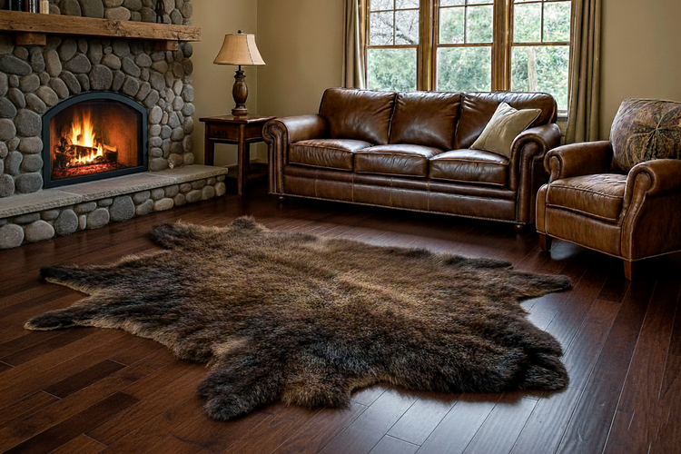 Bison Hair-On Hide Rug | Natural Shape – First Grade | Extra-Large 8' x 7'