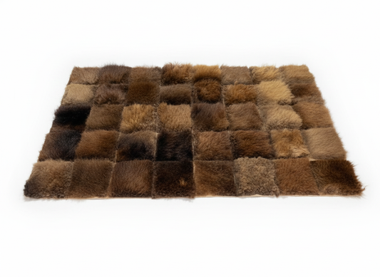 Rectangle Bison Hair-On Hide Area Rug | 5' x 8' Square Patchwork Design