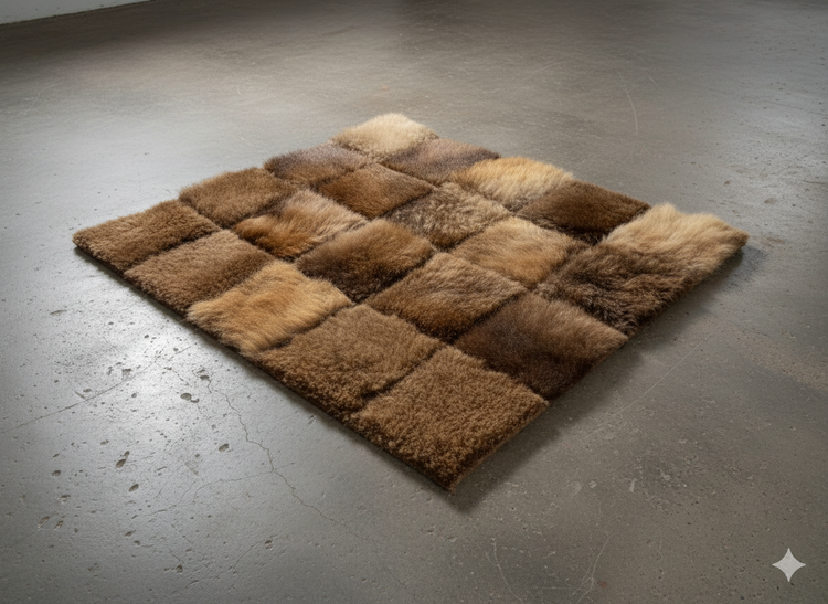 Rectangle Bison Hair-On Hide Area Rug | 5' x 8' Square Patchwork Design