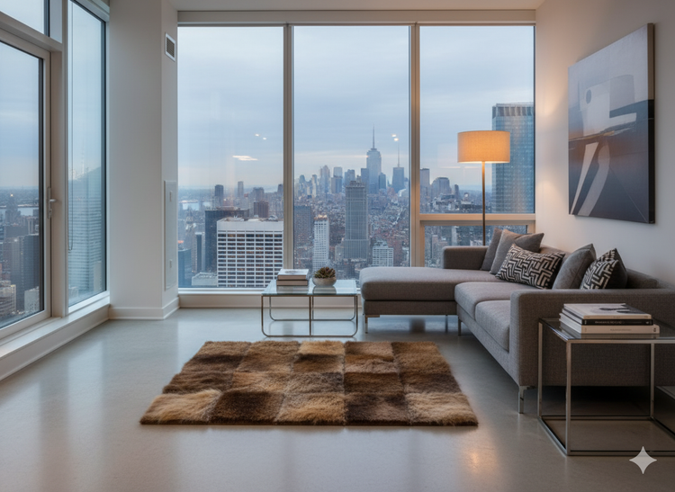 Rectangle Bison Hair-On Hide Area Rug | 5' x 8' Square Patchwork Design