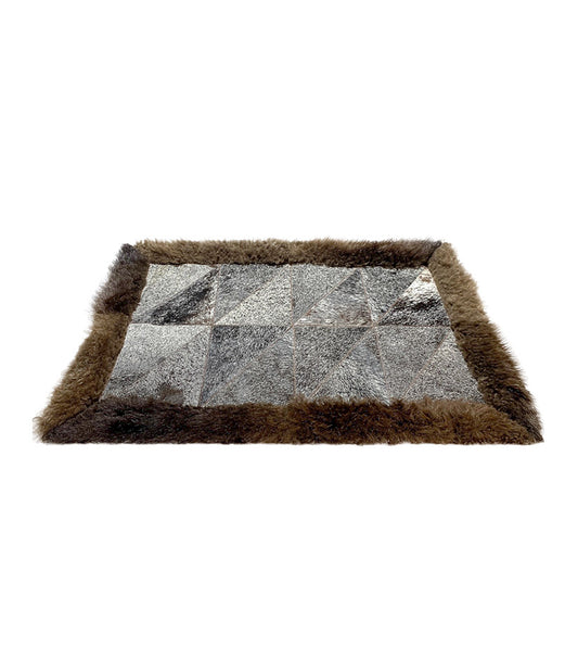 Bison/Cowhide Hair-On Rectangular Rug | bison exterior - Diagonal Patchwork Design – 2' x 3'