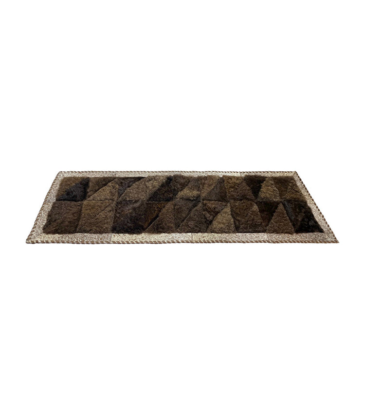 Cowhide/Bison Hair-On Rectangular Rug | Bison exterior - Diagonal Patchwork Design – 2' x 6'