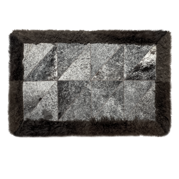 Bison/Cowhide Hair-On Rectangular Rug | bison exterior - Diagonal Patchwork Design – 2' x 3'