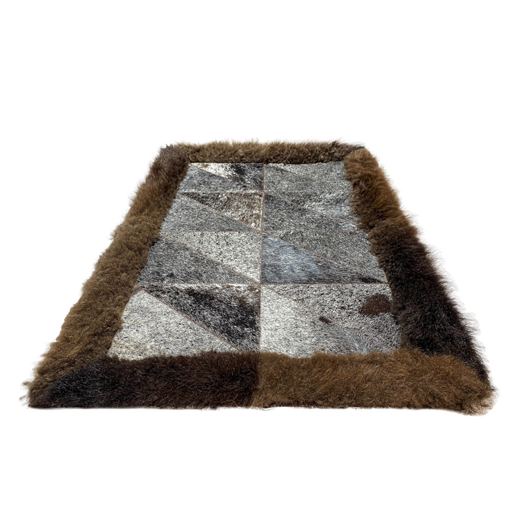 Bison/Cowhide Hair-On Rectangular Rug | bison exterior - Diagonal Patchwork Design – 2' x 3'