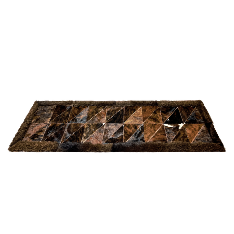 Cowhide/Bison Hair-On Rectangular Rug | Bison exterior - Diagonal Patchwork Design – 2' x 6'