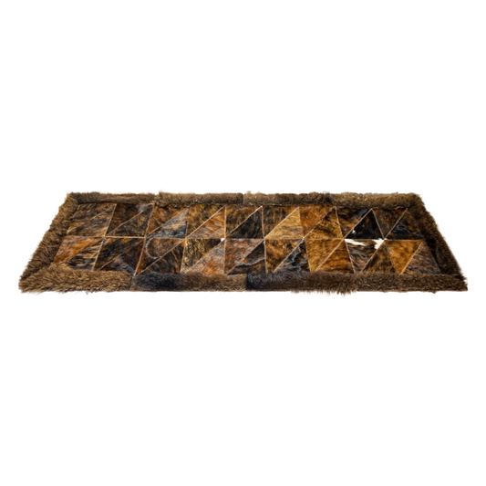 Cowhide/Bison Hair-On Rectangular Rug | Bison exterior - Diagonal Patchwork Design – 2' x 6'