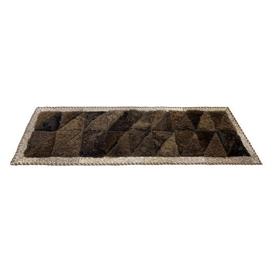 Cowhide/Bison Hair-On Rectangular Rug | Bison Interior - Diagonal Patchwork Design – 2' x 6'