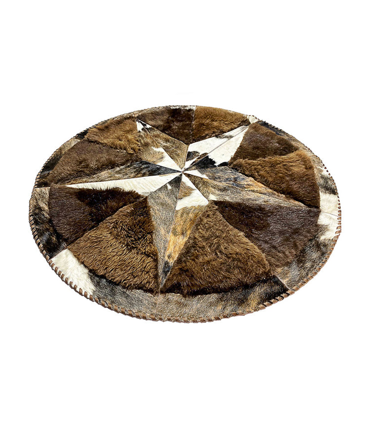 Cowhide/Bison Hair-On Round Rug | Bison Exterior Patchwork Design 3.5' Diameter