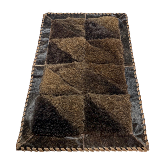 Cowhide/Bison Hair-On Rectangular Rug | Diagonal Patchwork Design – 2' x 3'