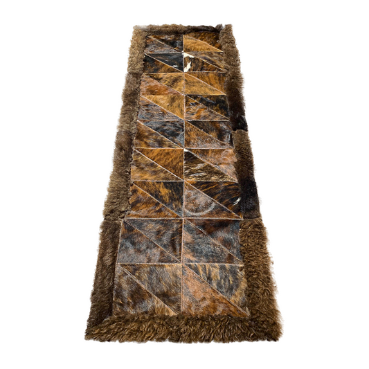 Cowhide/Bison Hair-On Rectangular Rug | Diagonal Patchwork Design – 2' x 6'