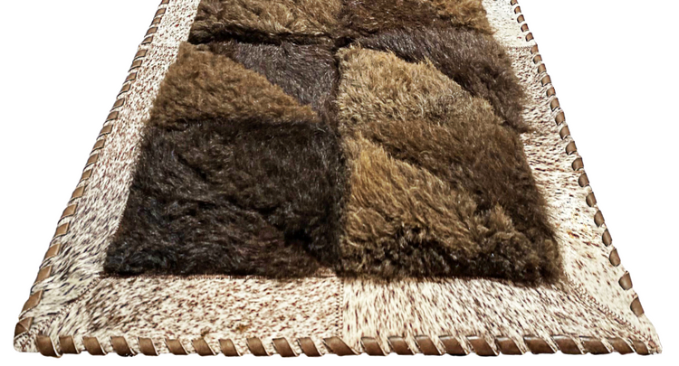 Cowhide/Bison Hair-On Rectangular Rug | Bison Interior - Diagonal Patchwork Design – 2' x 6'