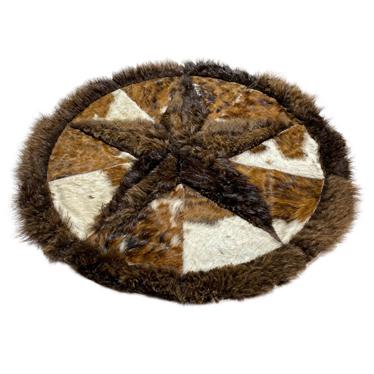 Cowhide/Bison Hair-On Round Rug |  Bison Interior Patchwork Design 5' Diameter