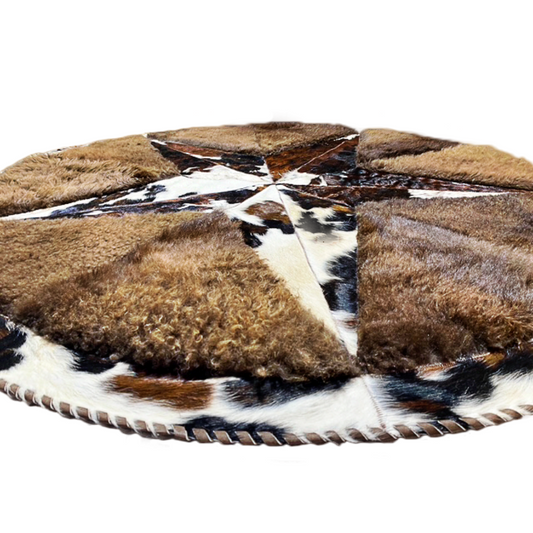 Cowhide/Bison Hair-On Round Rug | Star Patchwork Design 3.5' Diameter