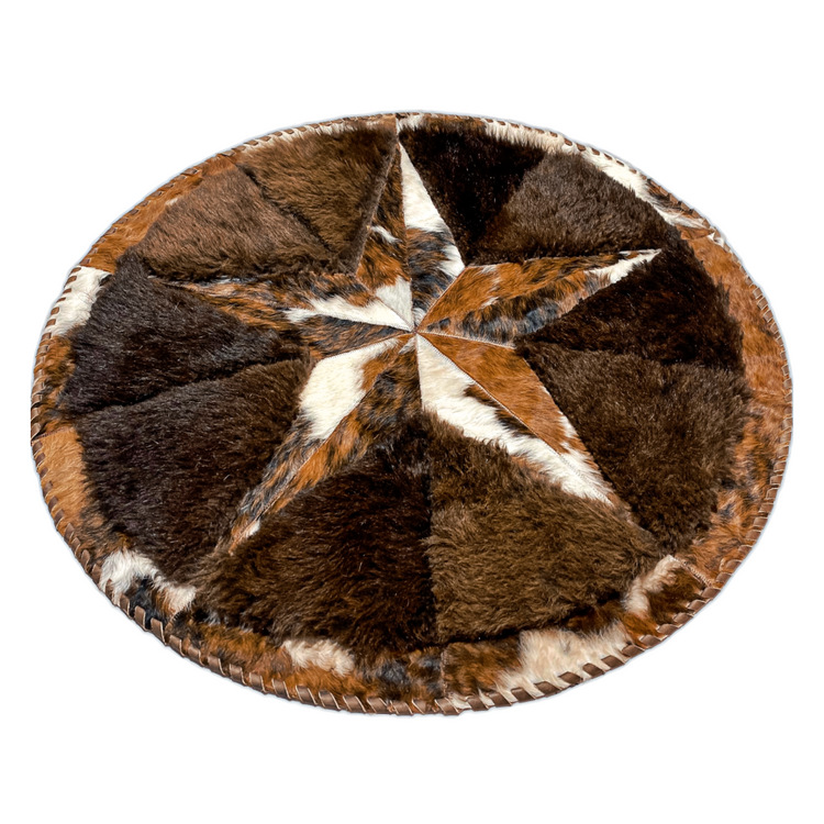 Cowhide/Bison Hair-On Round Rug |  Bison Exterior Patchwork Design 6' Diameter