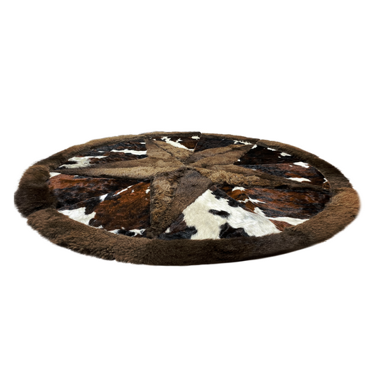 Cowhide/Bison Hair-On Round Rug | Star Patchwork Design 6' Diameter